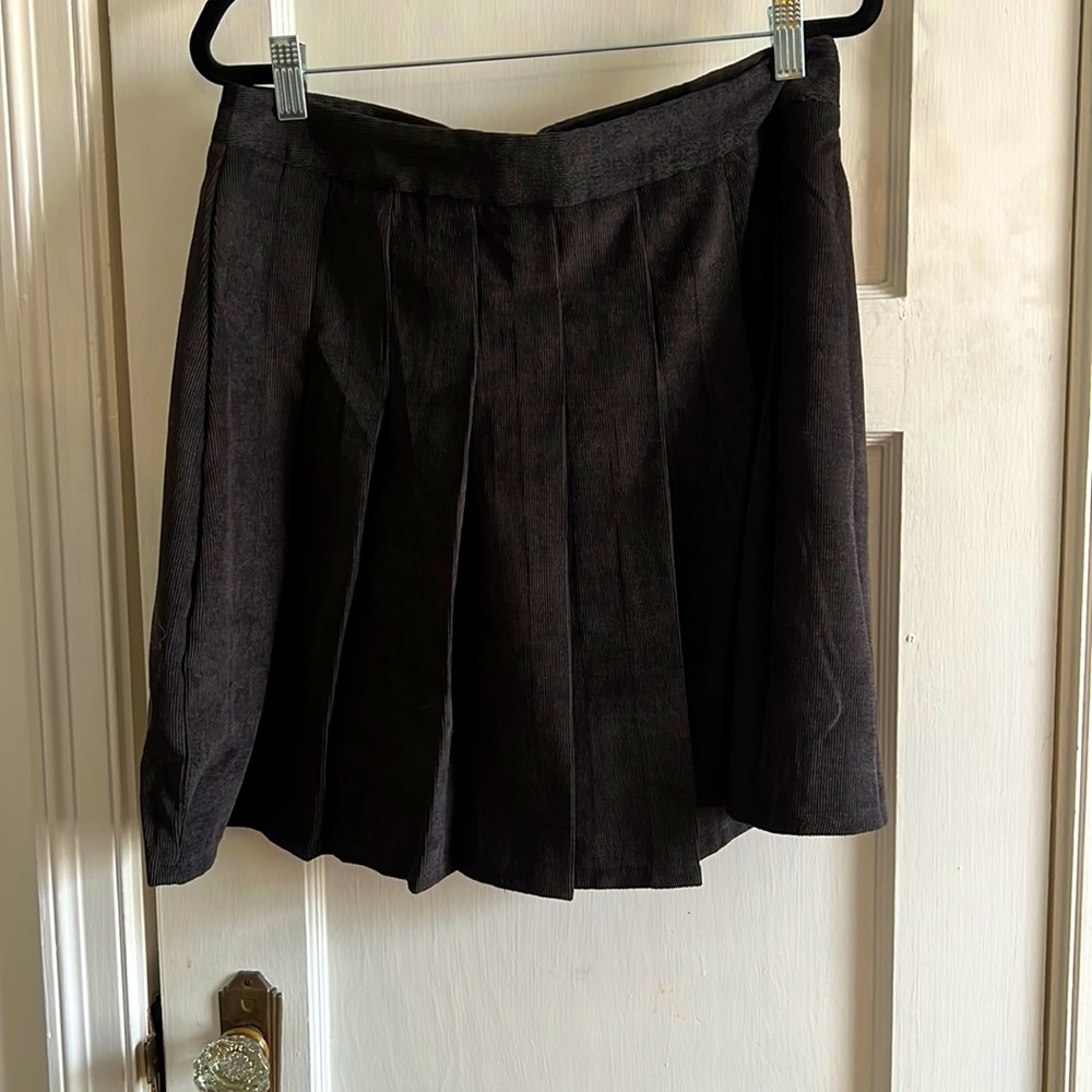 Boohoo faux corduroy black skater skirt.